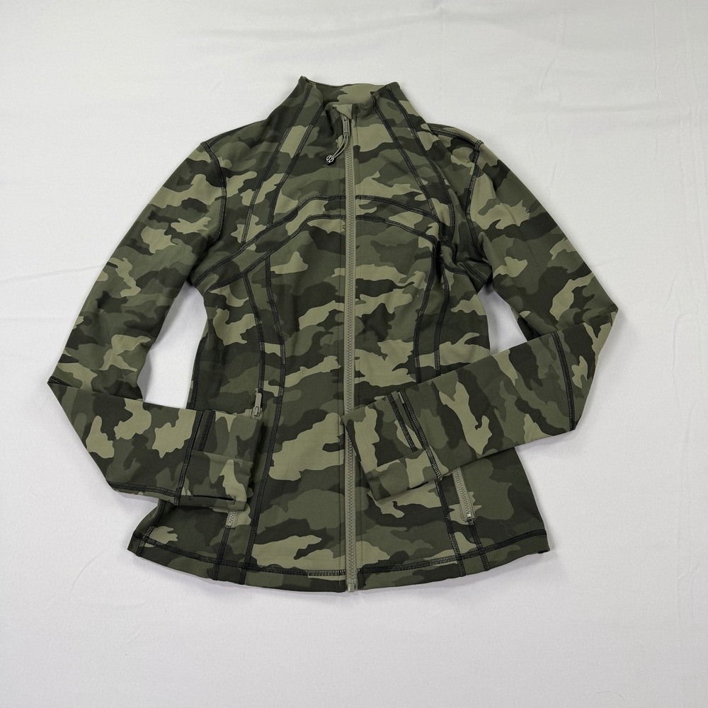 Lululemon Jacket Womens 8 Green Camo Define Full Zip Thumbholes Running Yoga